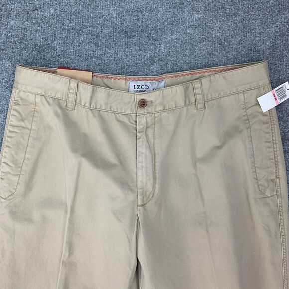 Izod Chino Pants Mens 40 Straw Cotton Chesapeake Twill Antique Wash Flat Front - Picture 3 of 14
